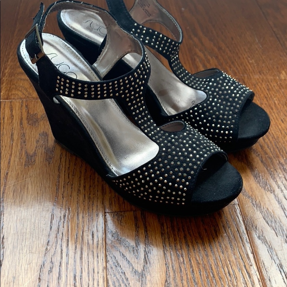 Studded Black Wedges